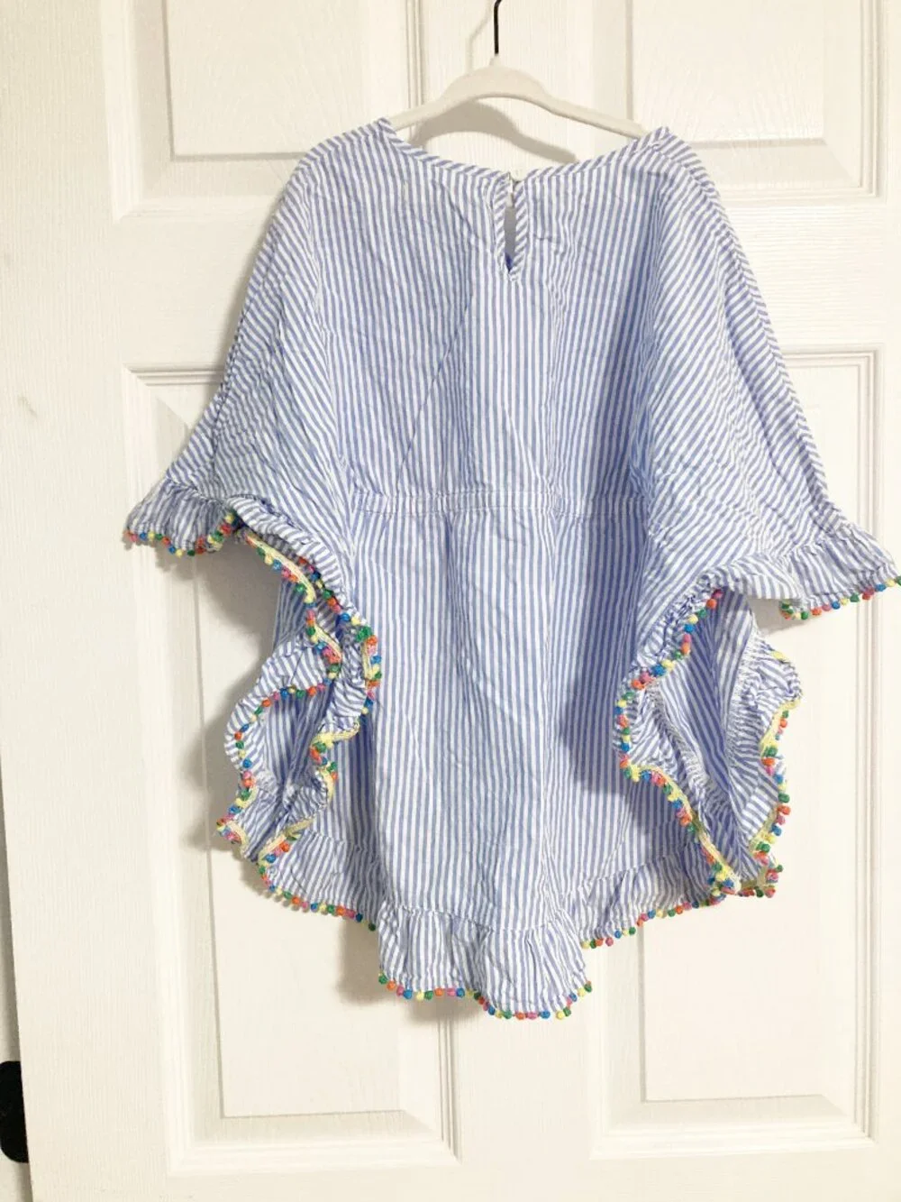 Mini Boden Pom Trim Poncho Kaftan Size 5-6 100% Cotton
